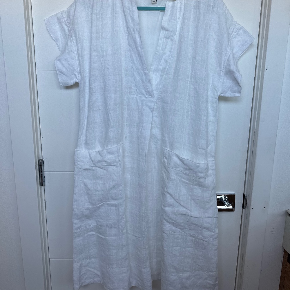 BANANA REPUBLIC Laurel Linen Cotton Utility Dress in White - Small